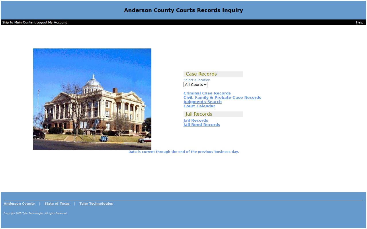 Anderson County warrant search starting point at the public-access case portal