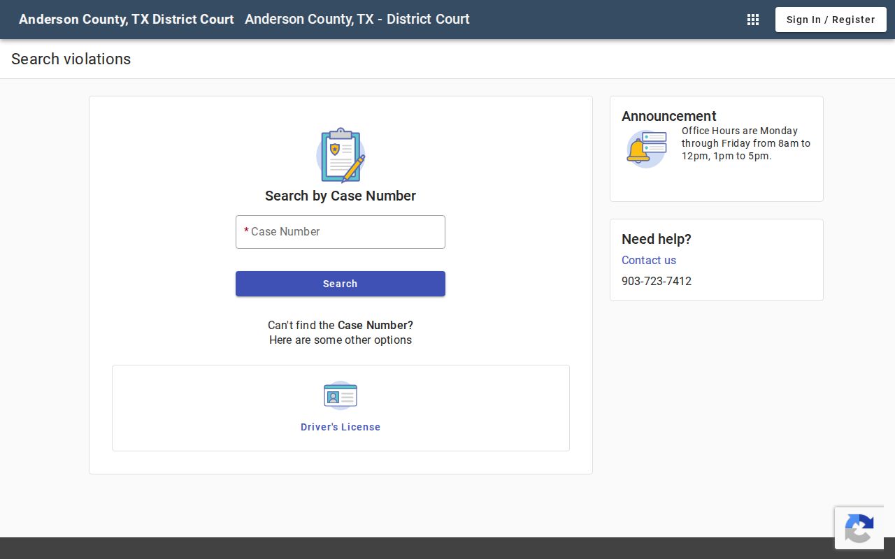 Anderson County arrest warrant case records in the District Court search tool
