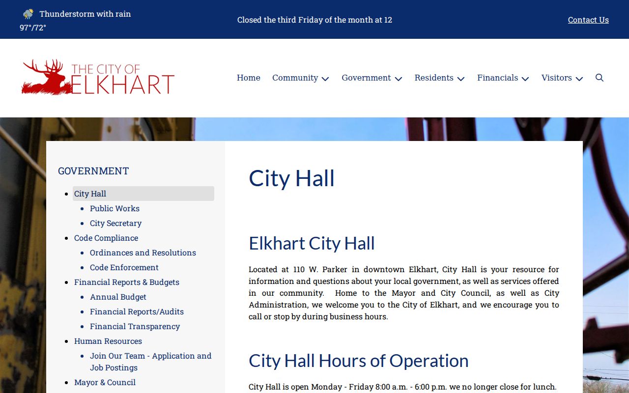 Elkhart warrant records contact route through Elkhart City Hall