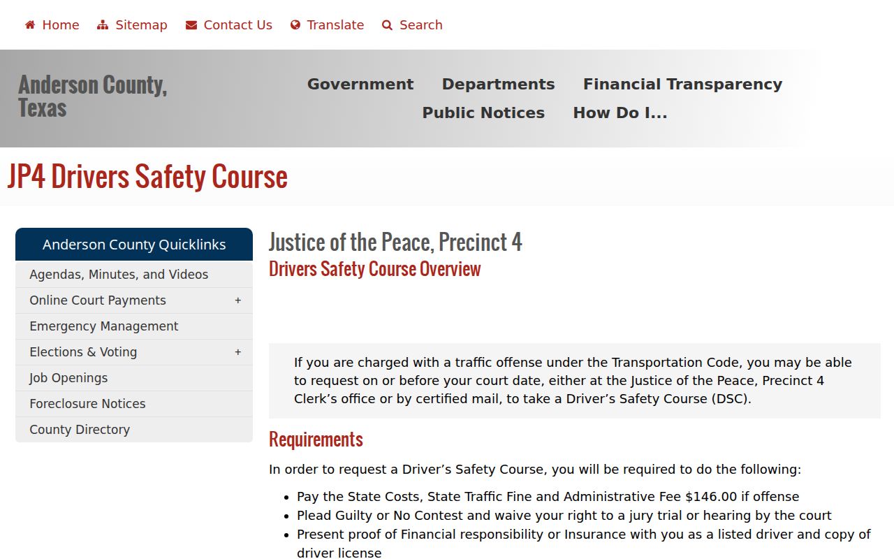 Anderson County traffic warrant path from driver-safety course to court review
