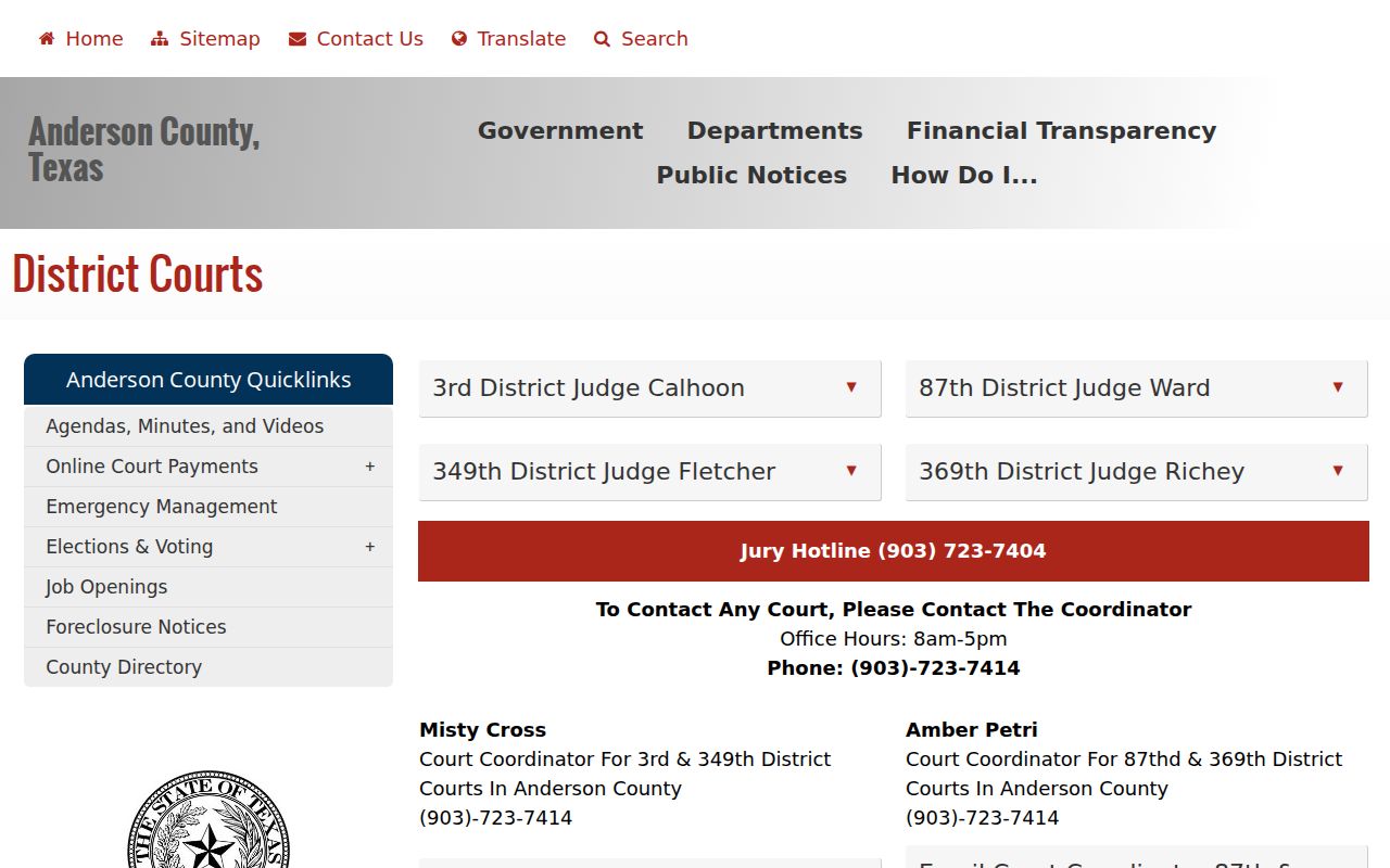 Anderson County arrest warrant records and four District Court contacts